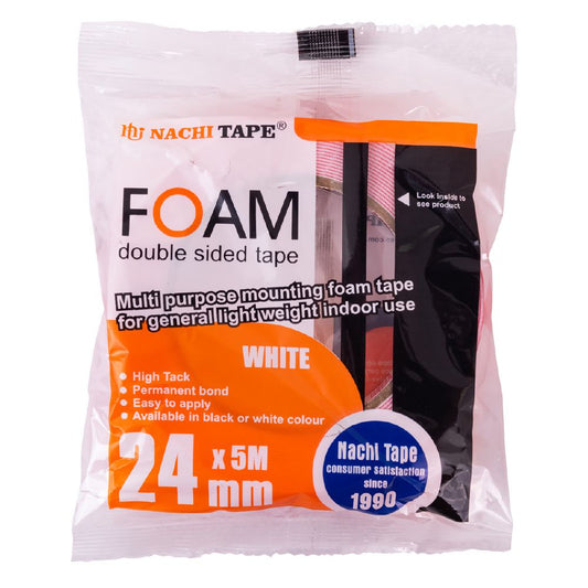 ZTAPEFOAMPEDB2010R2405WH 24mm x 5MTR WHITE NACHI 2010R INDOOR DOUBLE SIDED PE FOAM TAPE
