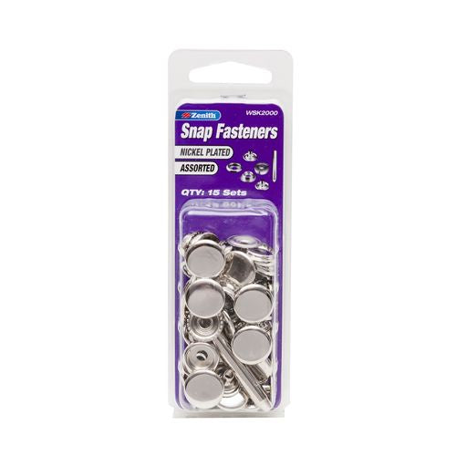 SPECIALSNAPWSK200  SNAP NICKEL PLATED ASSORTED 15 PKT